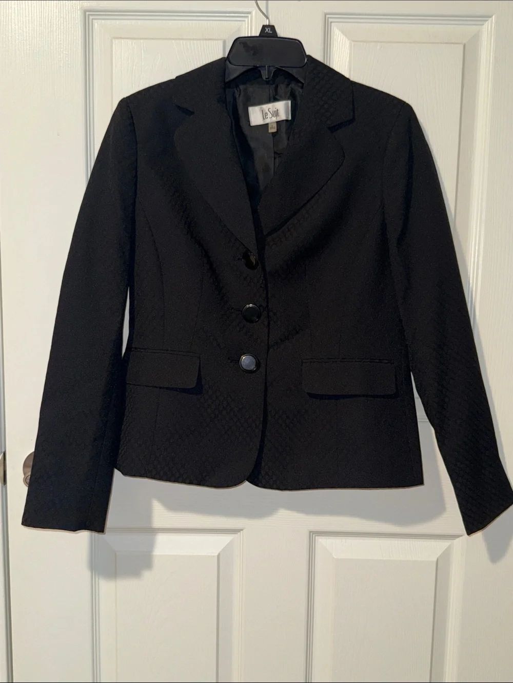 Le Suit Black Women's Textured Notch-Lapel Blazer